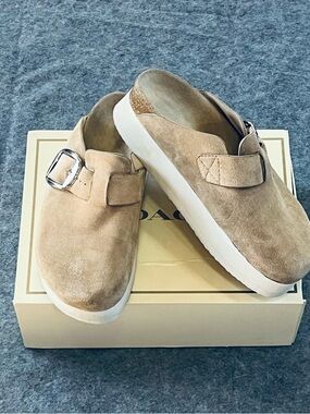 Madden Girl Beige Suede Slip-On Mule with Buckle